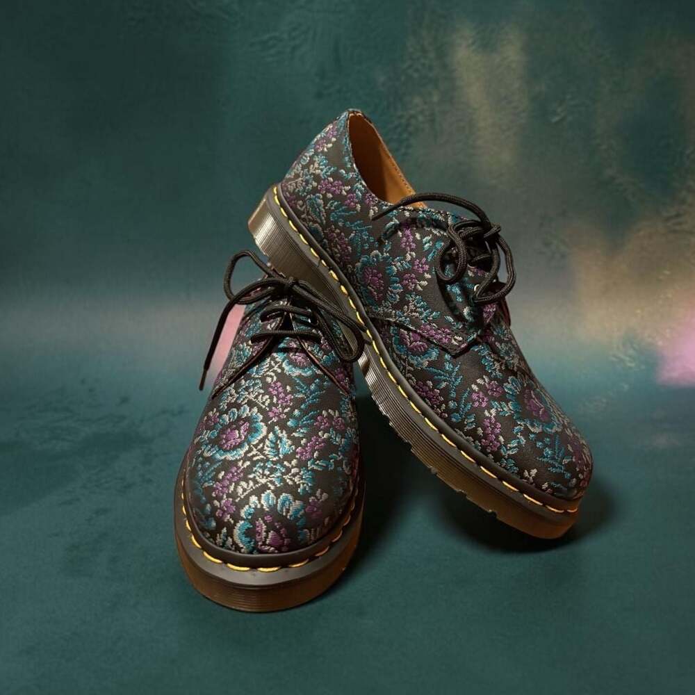 Dr. Martens 1461 Floral Jacquard Oxford Shoes in Black/Rich Purple NWOB